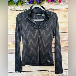 Eddie Bauer Women’s Grey Dotted Chevron Long Sleeve 1/4 Zip Pleated Athletic Top